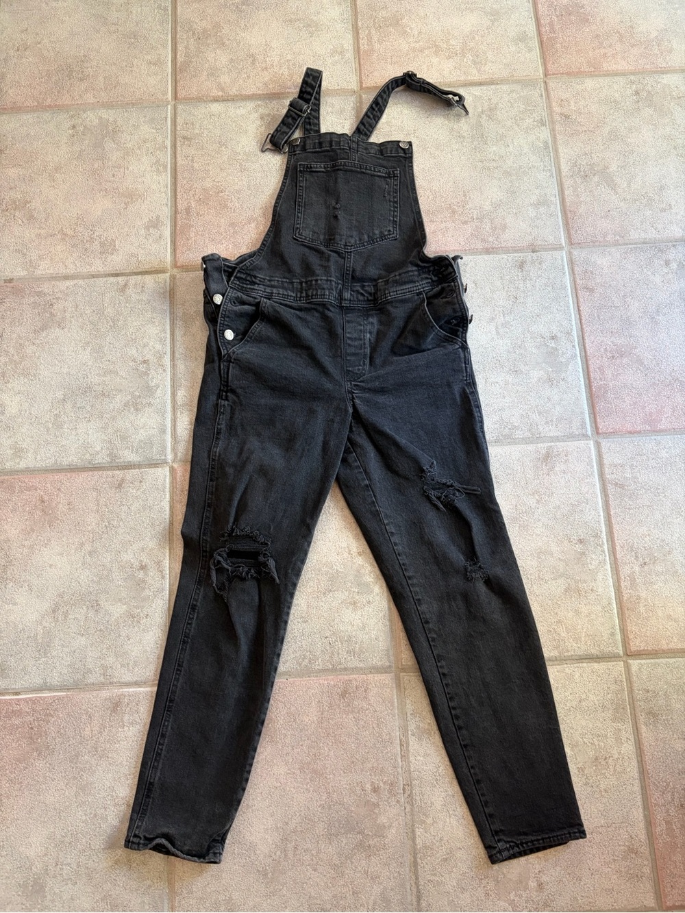 Old Navy Black Distressed Women's Denim Overalls